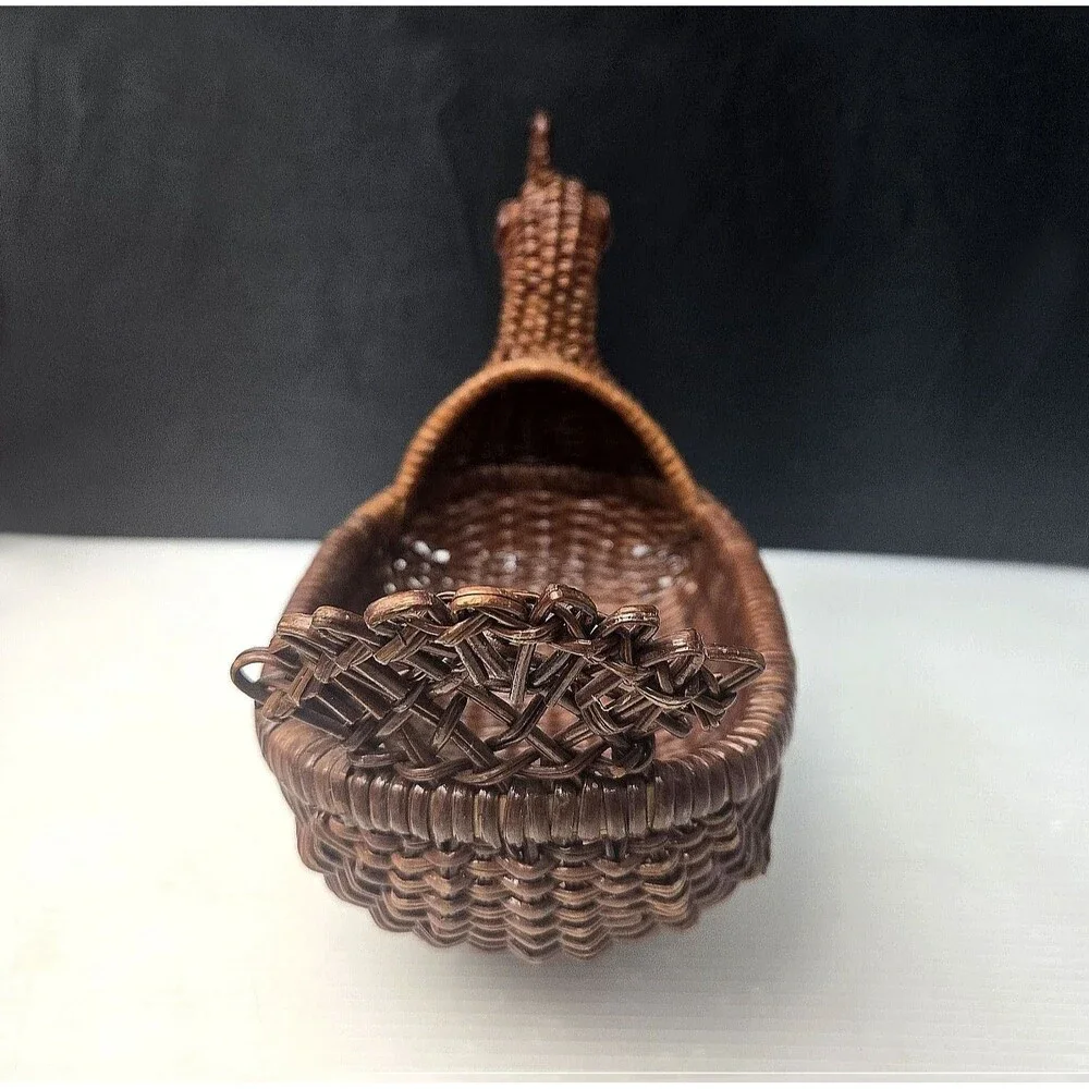 Vintage Wicker Rattan Rooster Chicken Basket Planter Handwoven Farmhouse Decor